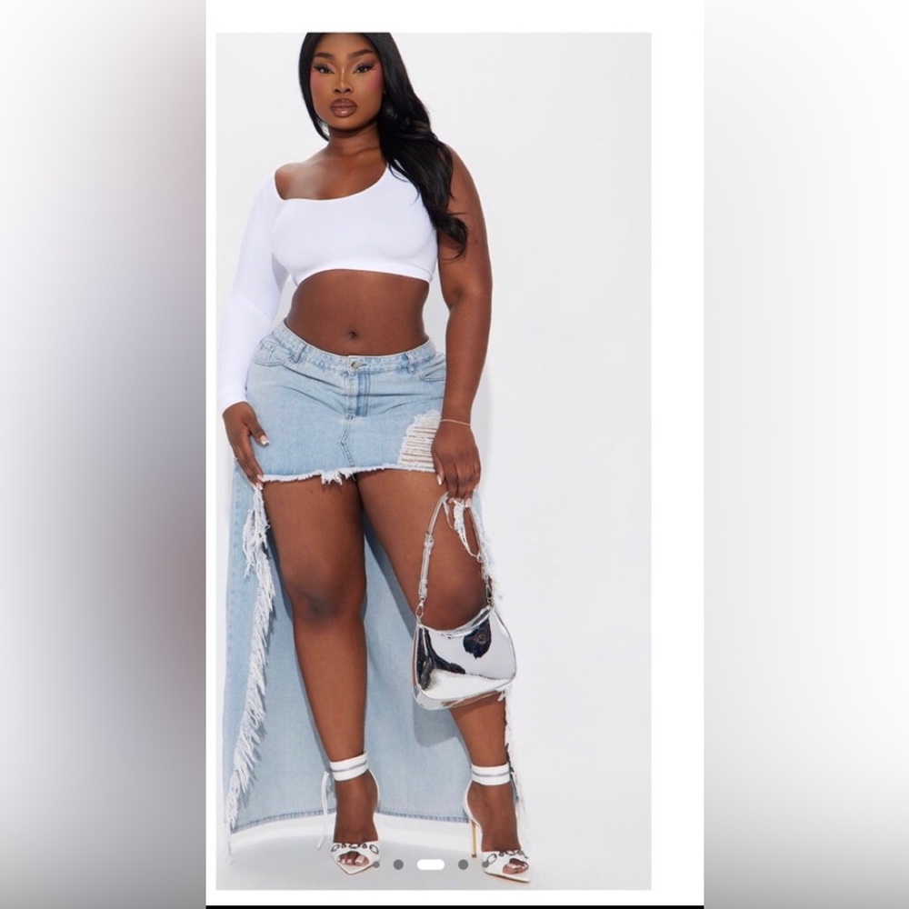 Denim Distressed high low Skirt